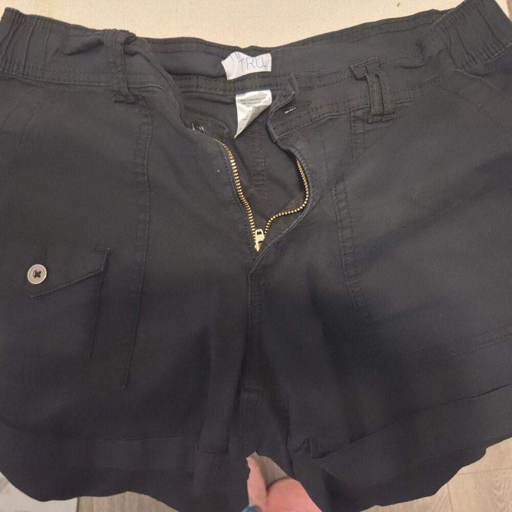 Women's Black Utility Style Shorts with Elastic Backed Waistband
